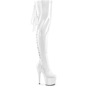 Pleaser Delight 3063 White Thigh High Platform Boots 8